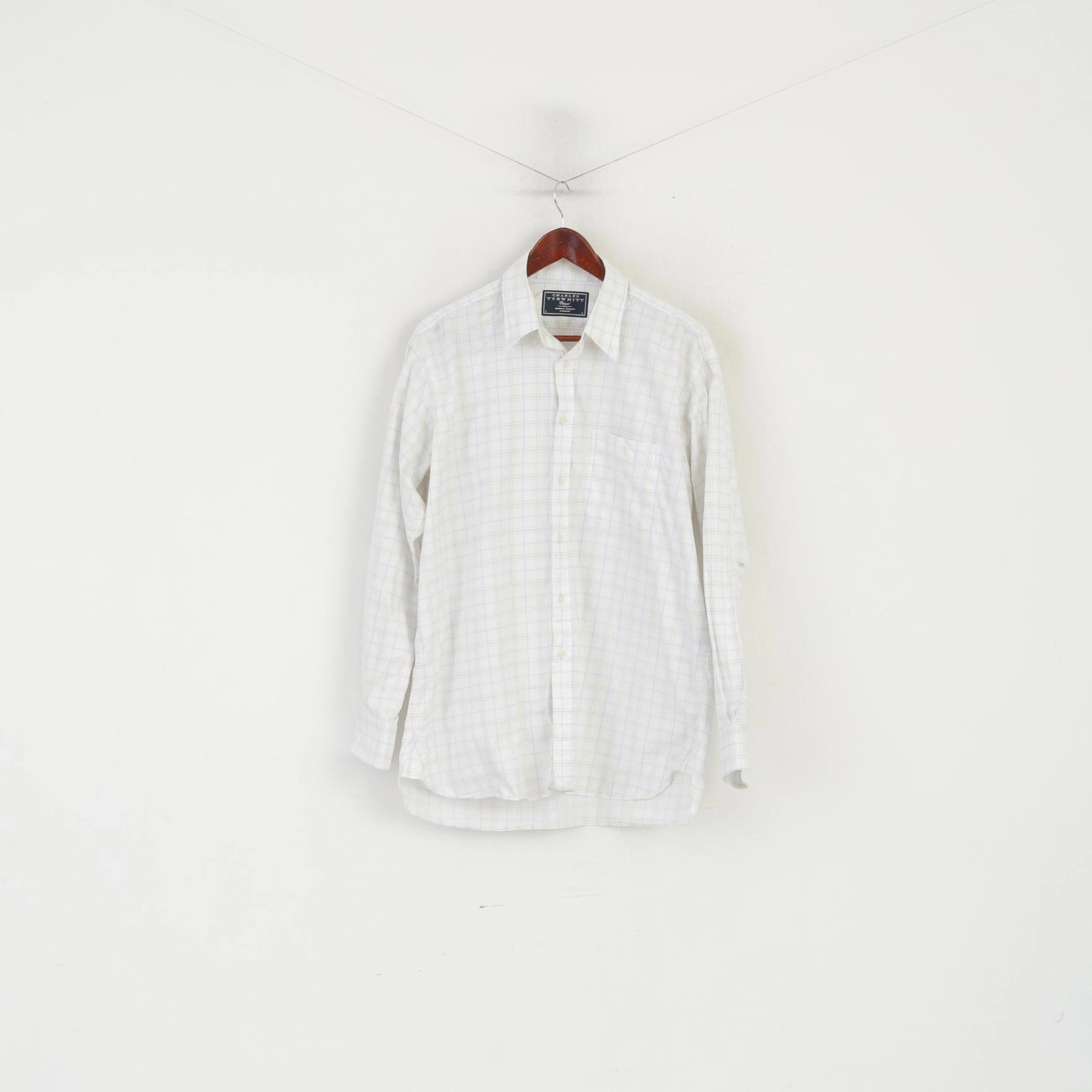 Charles Tyrwhitt Men L Casual Shirt White Check Cotton Long Sleeve Classic Top Odor Control Technology Plus size option