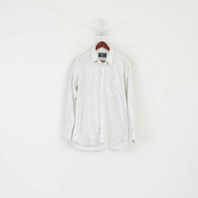 Charles Tyrwhitt Men L Casual Shirt White Check Cotton Long Sleeve Classic Top Odor Control Technology Plus size option