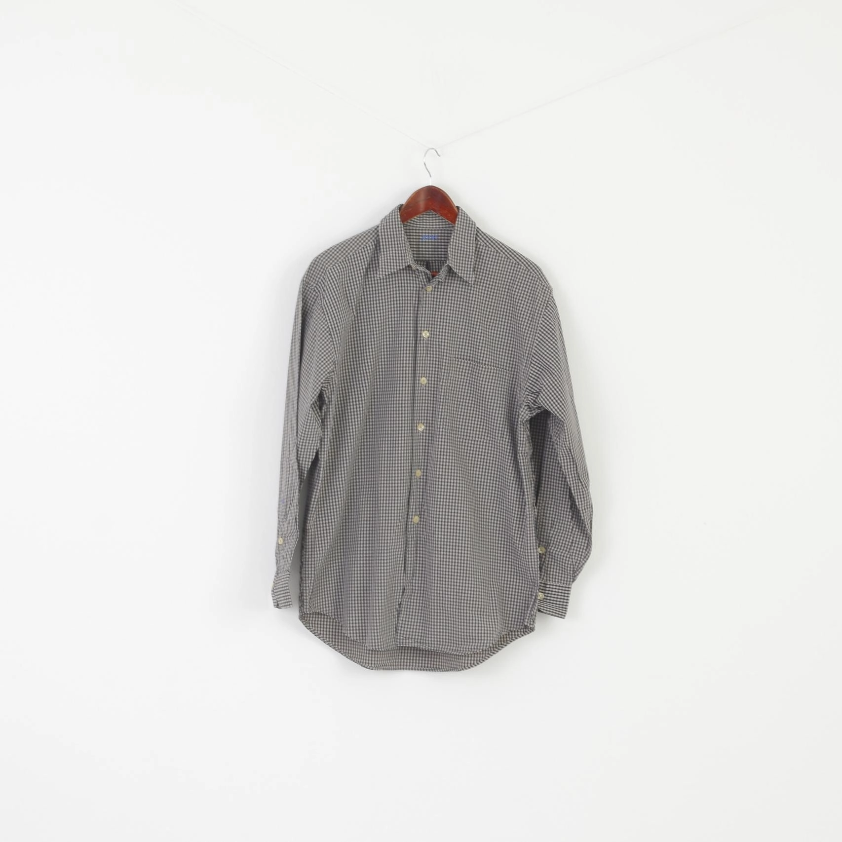 Polished Look Joop! Men 39 15.5 L Casual Shirt Gray Check Cotton Vintage Long Sleeve Top
