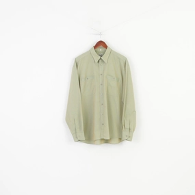 Jean Chatel Men L Casual Shirt Green Cotton Long Sleeve Vintage Long Sleeve Top Versatile Clothing Traveler??s Choice