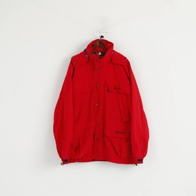 Brandsport Men L Jacket Red Vintage Gore-Tex Nylon Hooded Outdoor Parka Wrap Motivate