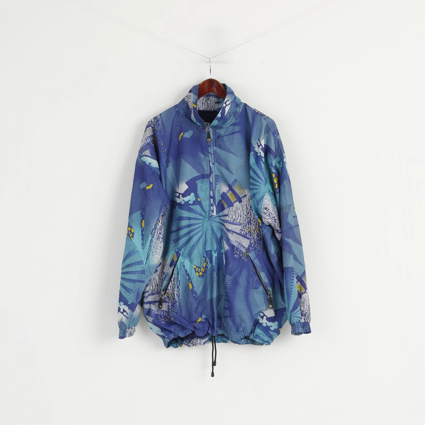 Odlo Men XL Pullover Jacket Blue Printed Zip Neck Vintage Bomber Sport Top Quick Closure