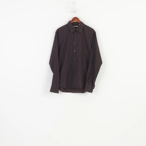 Ted Baker Men 5 L Casual Shirt Brown Cotton Striped Long Sleeve Classic Top Lightweight Construction