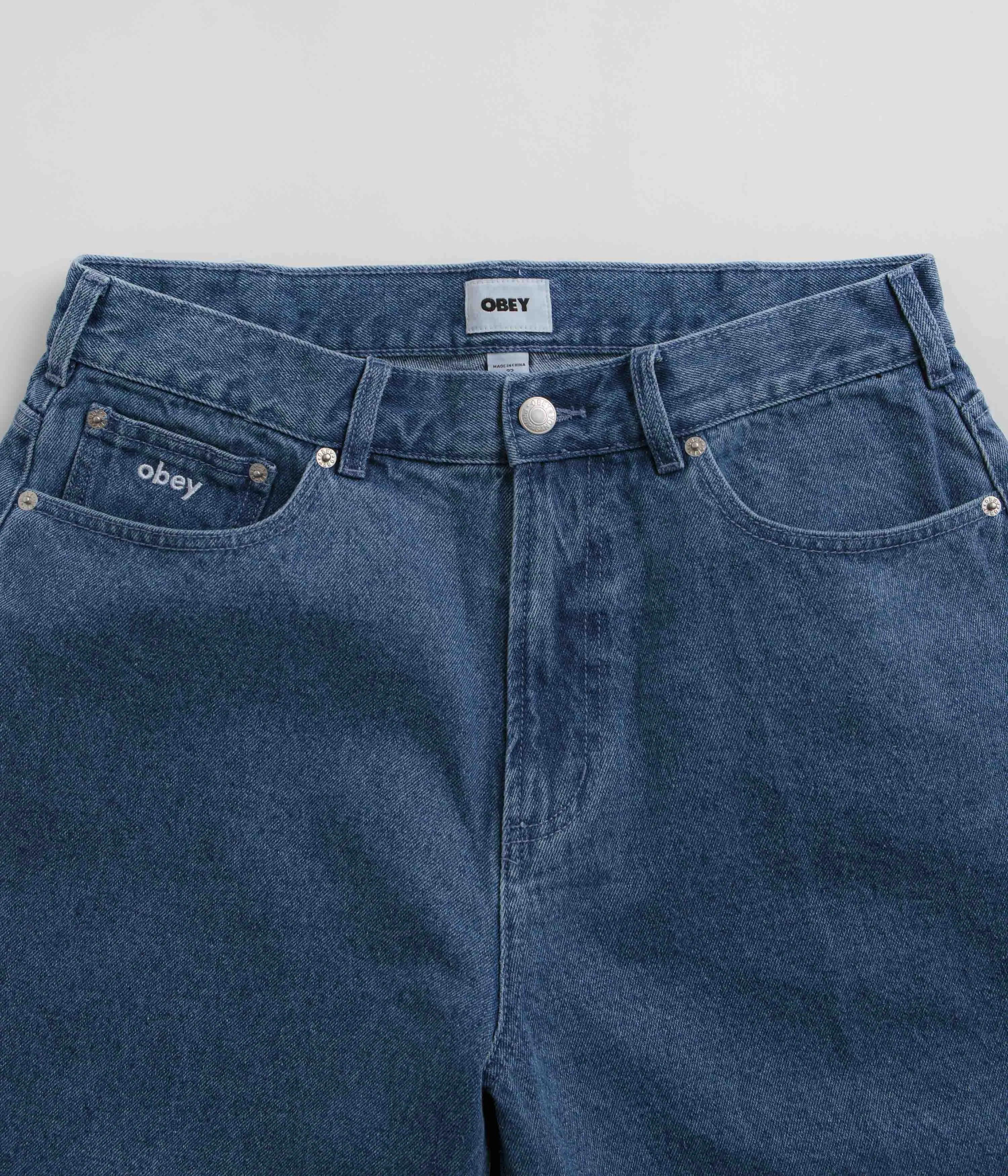 Obey Bigwig Baggy Denim Shorts - Light Indigo Clean Lines