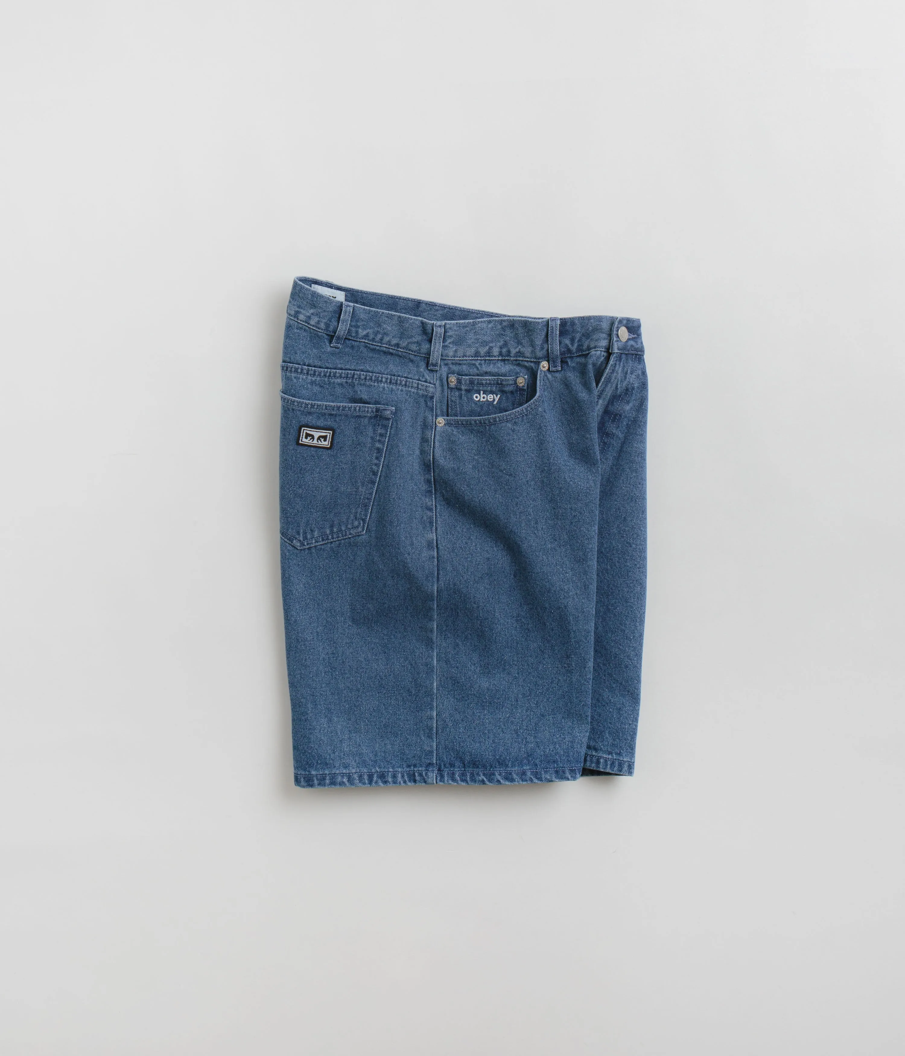 Obey Bigwig Baggy Denim Shorts - Light Indigo floral shorts Eco Conscious Packaging