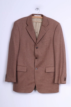 window - shopping Expandable Sleeve Cuffs Feraud Mens 98 M Jacket Brown Wool Herringbone Single Breasted Blazer