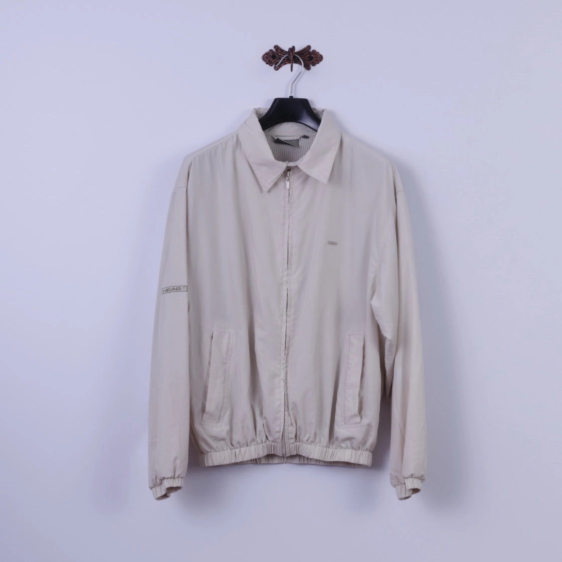 Winter Outer Layer Head Men L Jacket Beige Lightweight Zip Up Activewear Retro Golf Bomber Top