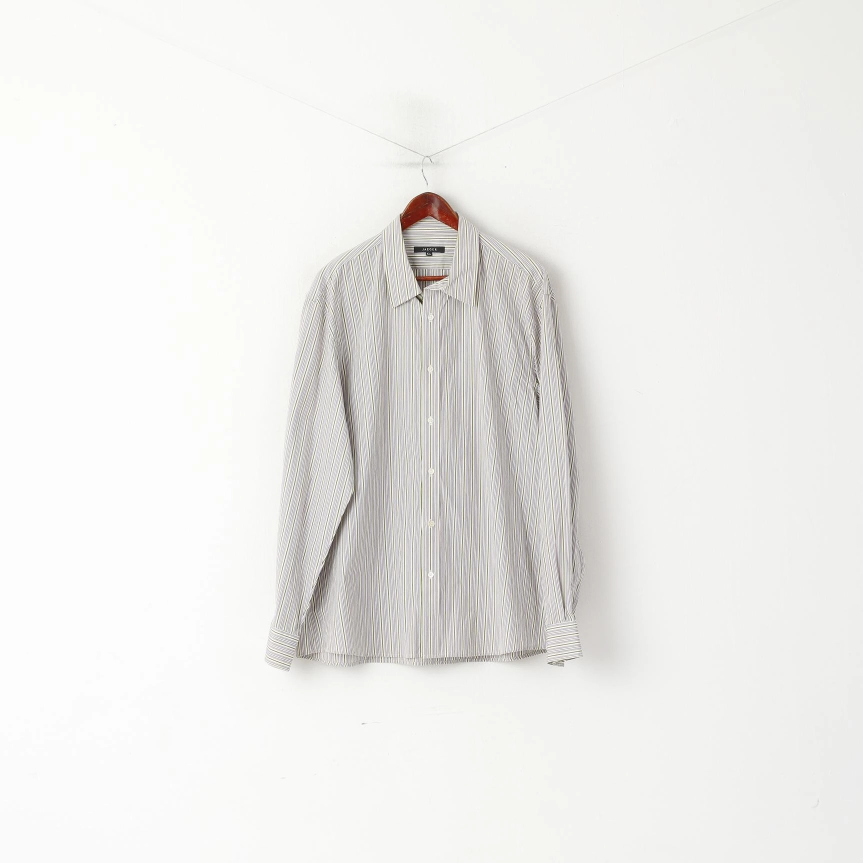 Jaeger Men XXL Casual Shirt Purple Green Striped Cotton Long Sleeve Top Special Occasion tailored look