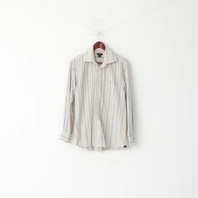 Festival Fashion GANT Men M Casual Shirt Beige Striped 80's Two Ply Poplin Dress Fit Long Sleeve Top