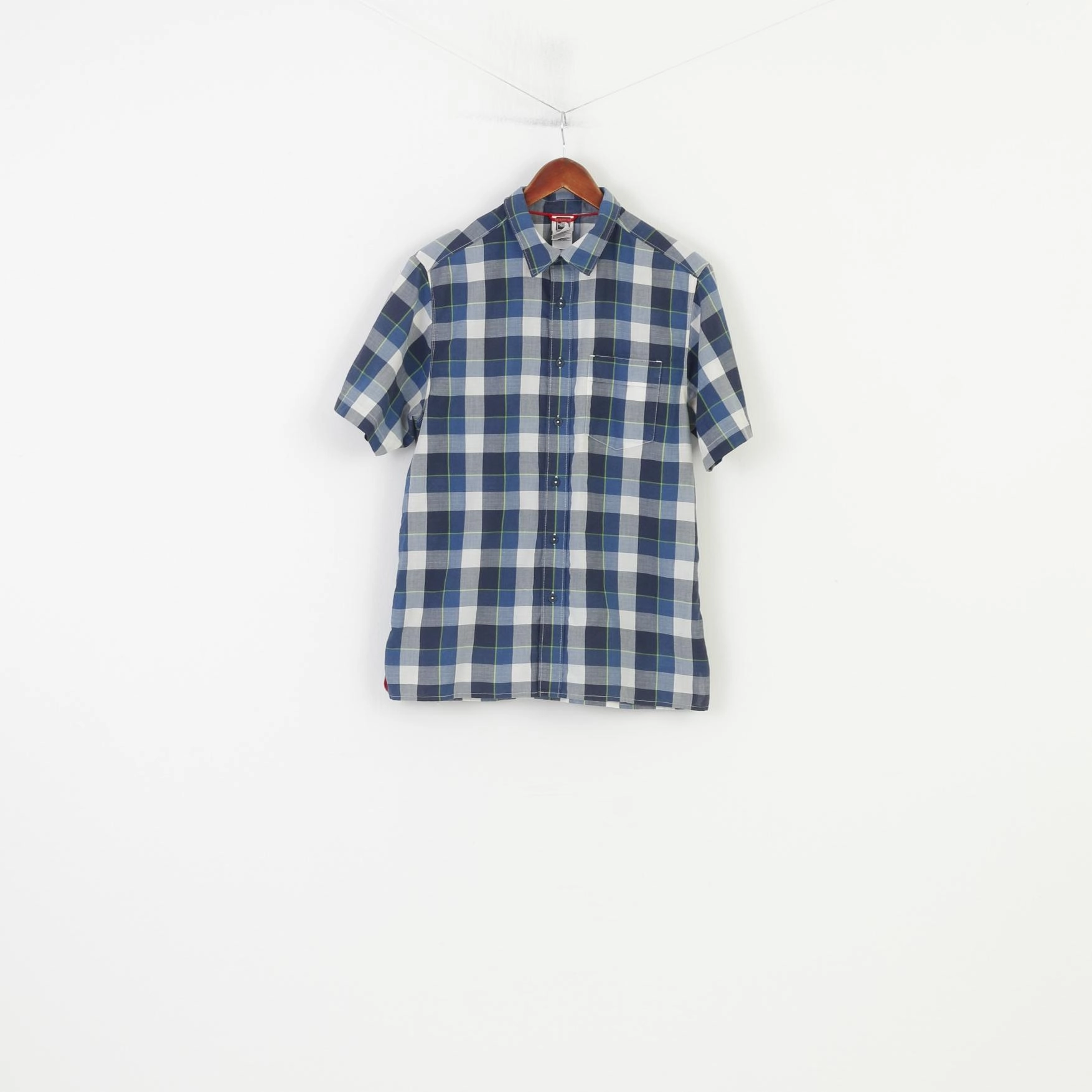 Zip Front The North Face Men M Casual Shirt Checkered Blue Short Sleeve Cotton Classic Top