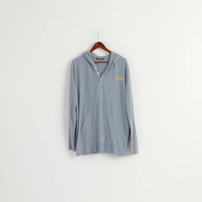 The North face Men XL Shirt Blue Cotton Hooded Long Sleeve Blouse Top Polo Style Double Needle Hemming