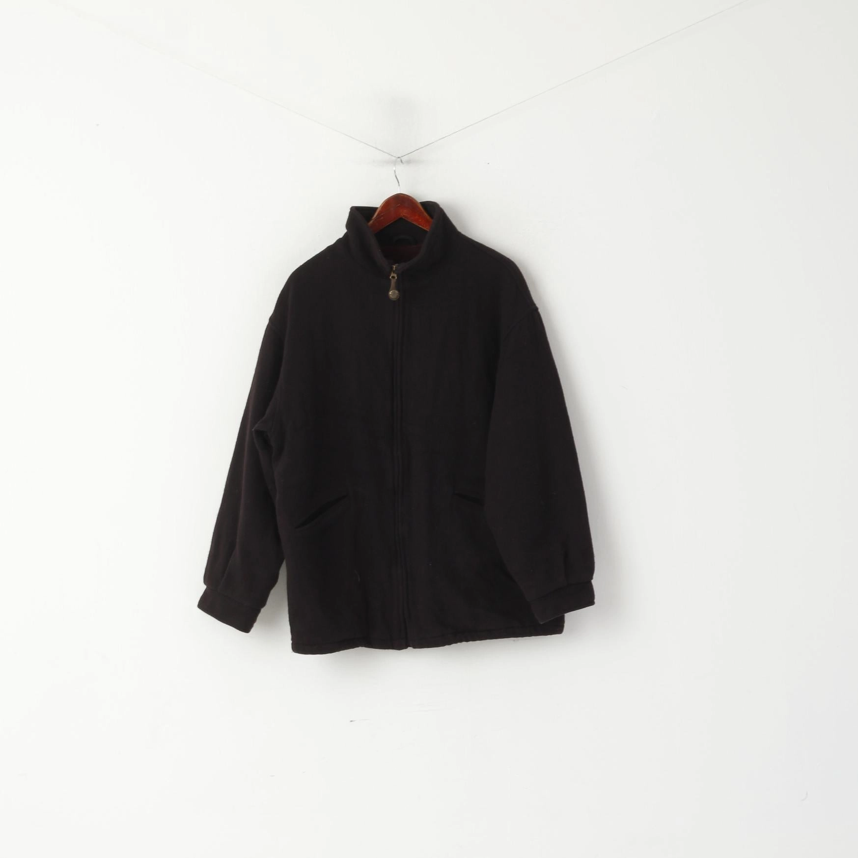 Gant USA Men L Jacket Navy Wool New Haven Bomber Full Zipper Classic Top Non Irritating Collar Threat