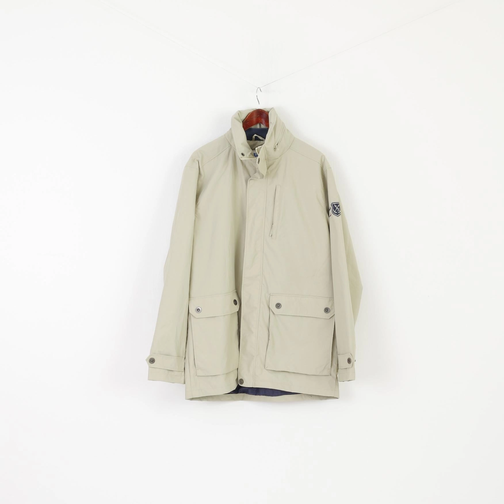 Mywear Active Men XL Jacket Beige Outdoor Nylon Waterproof Hidden Hood Blue Sea Top Build