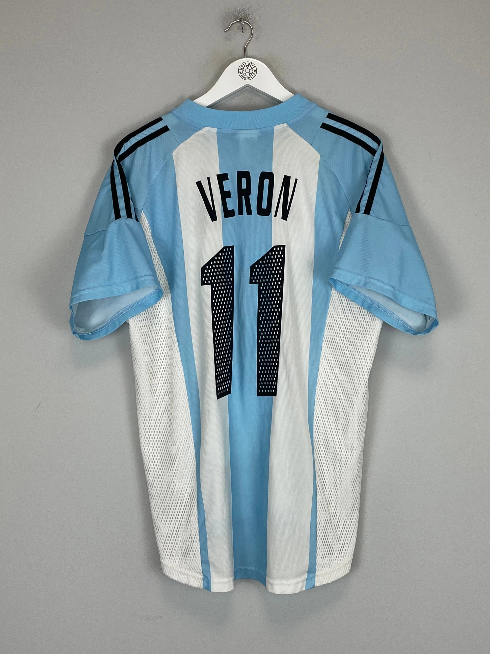 Four Way Stretch Fabric Layered Panel Design 2002/04 ARGENTINA VERON #11 HOME SHIRT (L) ADIDAS