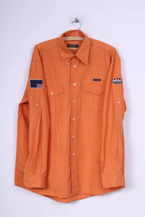 Marc Montino Mens XL Casual Shirt Orange Cotton Long Sleeve Button Down Collar Pure Cotton Job Interview