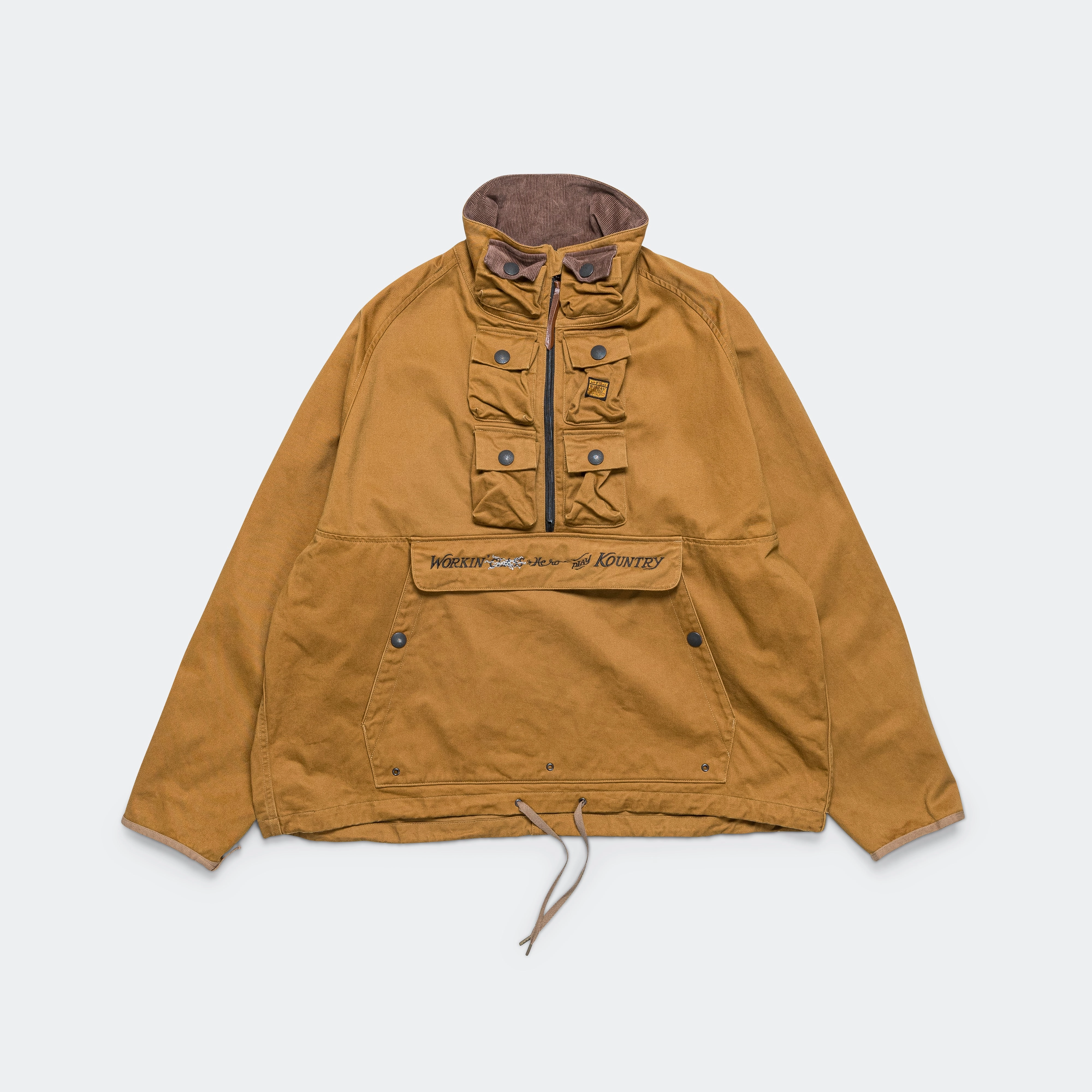 Chino NICKLE 6 Anorak(WORKING Embroidery) - Camel/Navy Low Profile Collar Flexible Hood Design