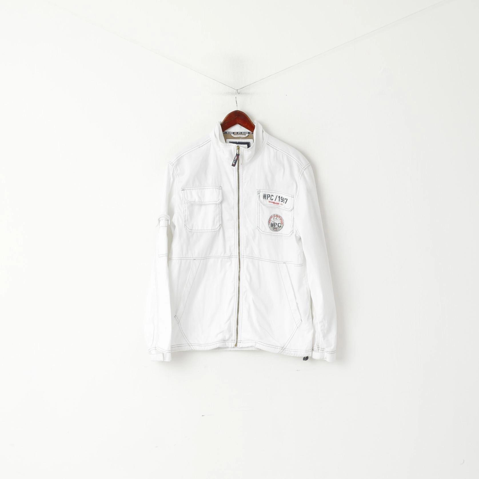 Account Faith Reebok Men M Jacket White Cotton NPC Newport Classic Zip Up Lightweight Vintage Top