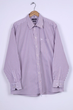 Paul R. Smith Mens 44 XL Casual Shirt Cotton Burgundy Striped Detailed Buttons Must-Have Item Luxurious Feel