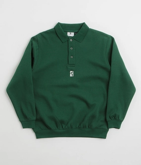Poetic Collective Heavy Polo Sweatshirt - Bottle Green Essential Relaxed Daily Wear