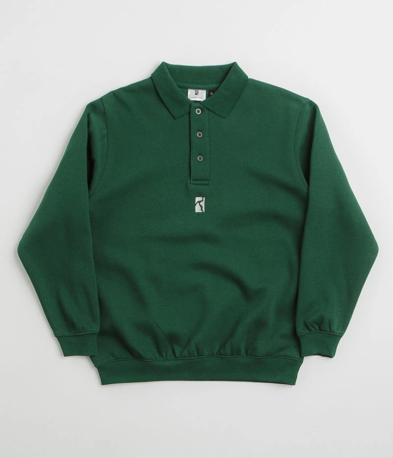 Poetic Collective Heavy Polo Sweatshirt - Bottle Green Essential Relaxed Daily Wear