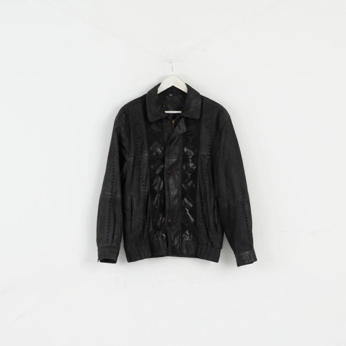 Leather Clothes By R&G Men 46 S Jacket Black Leather Detailed Shiny Aztec Bomber Top Heavy Duty Hardware floral
