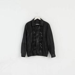 Leather Clothes By R&G Men 46 S Jacket Black Leather Detailed Shiny Aztec Bomber Top Heavy Duty Hardware floral