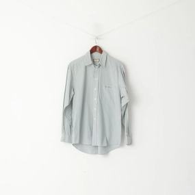 Thomas Burberry Men M Casual Shirt Blue Green Check Cotton Long Sleeve Top Thermoregulating Fabric