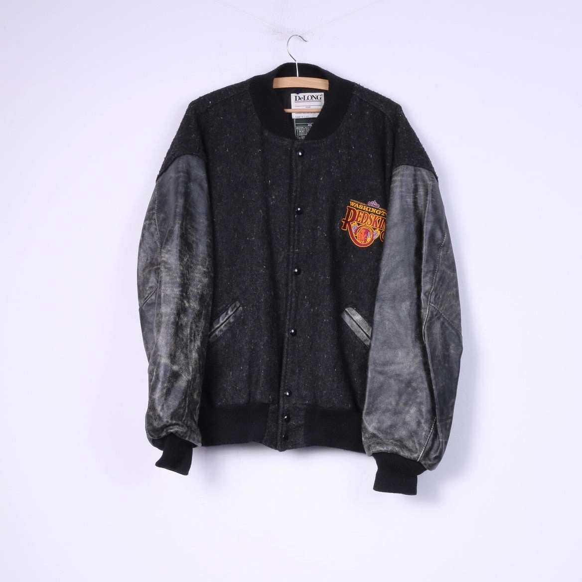Throwbacks DeLong Washington Redskins NFL Men XL Jacket Black Bomber Vintage Top Thank