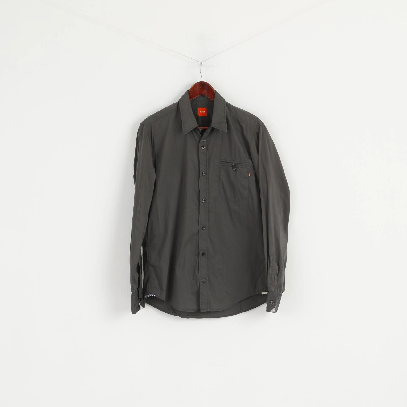 Odor Resistant Summer Must-have Hugo Boss Men M Casual Shirt Gray Cotton Nylon Blend Soft Long Sleeve Fit Top