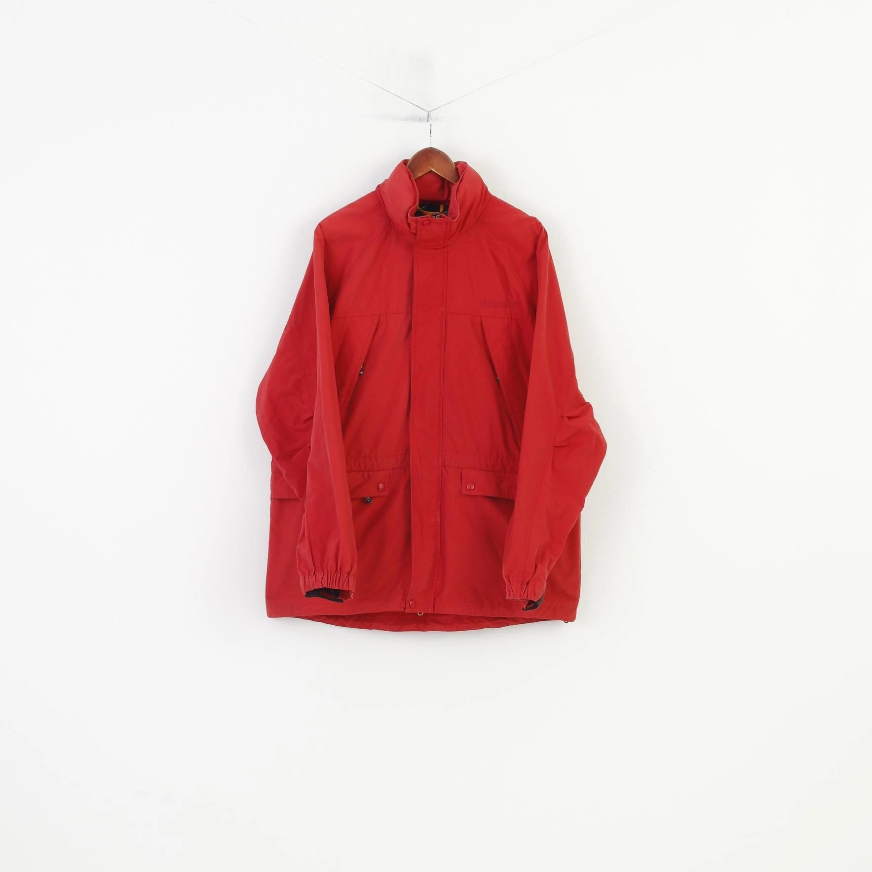 Save Timberland Men L Jacket Red Full Zipper Vintage Hood Outwear Cotton Nylon Pockets Top