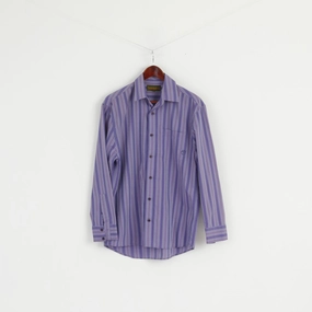 Timberland Men M Casual Shirt Purple Striped Cotton Long Sleeve Classic Top Non Restrictive Fit