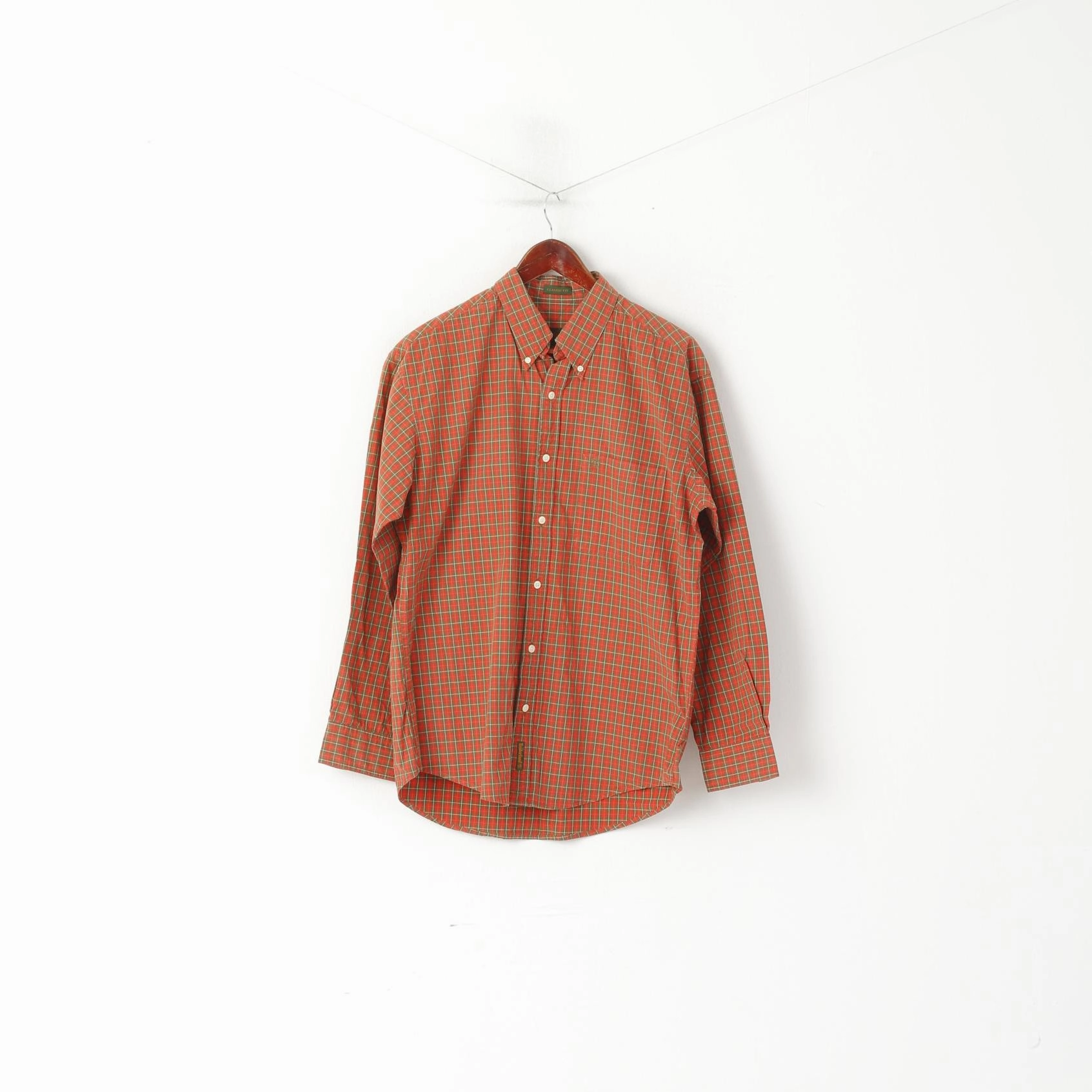 Timberland Men M (L) Casual Shirt Red Cotton Checkered Weatherwear Classic Fit Top Stylish Detail Sustainable Manufacturing Process