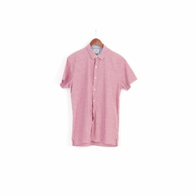 Timberland Men S Casual Shirt Pink Cotton Slim Fit Short Sleeve Top Comfort Wear Comfortable Wear