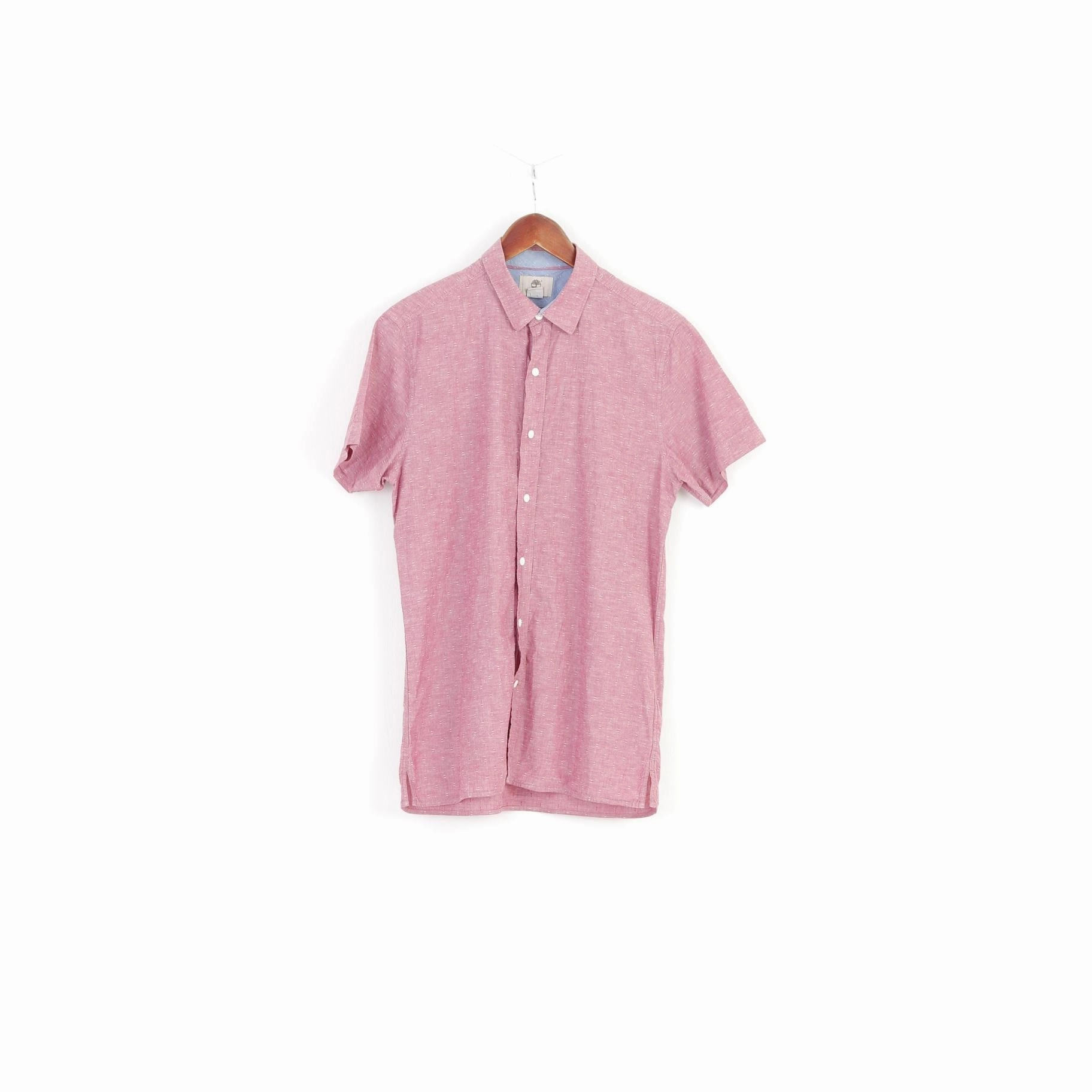 Timberland Men S Casual Shirt Pink Cotton Slim Fit Short Sleeve Top Comfort Wear Comfortable Wear