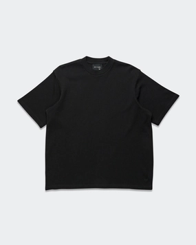 Waffle Boxy Tee - Black Ribbed Collar Design High-End Quality