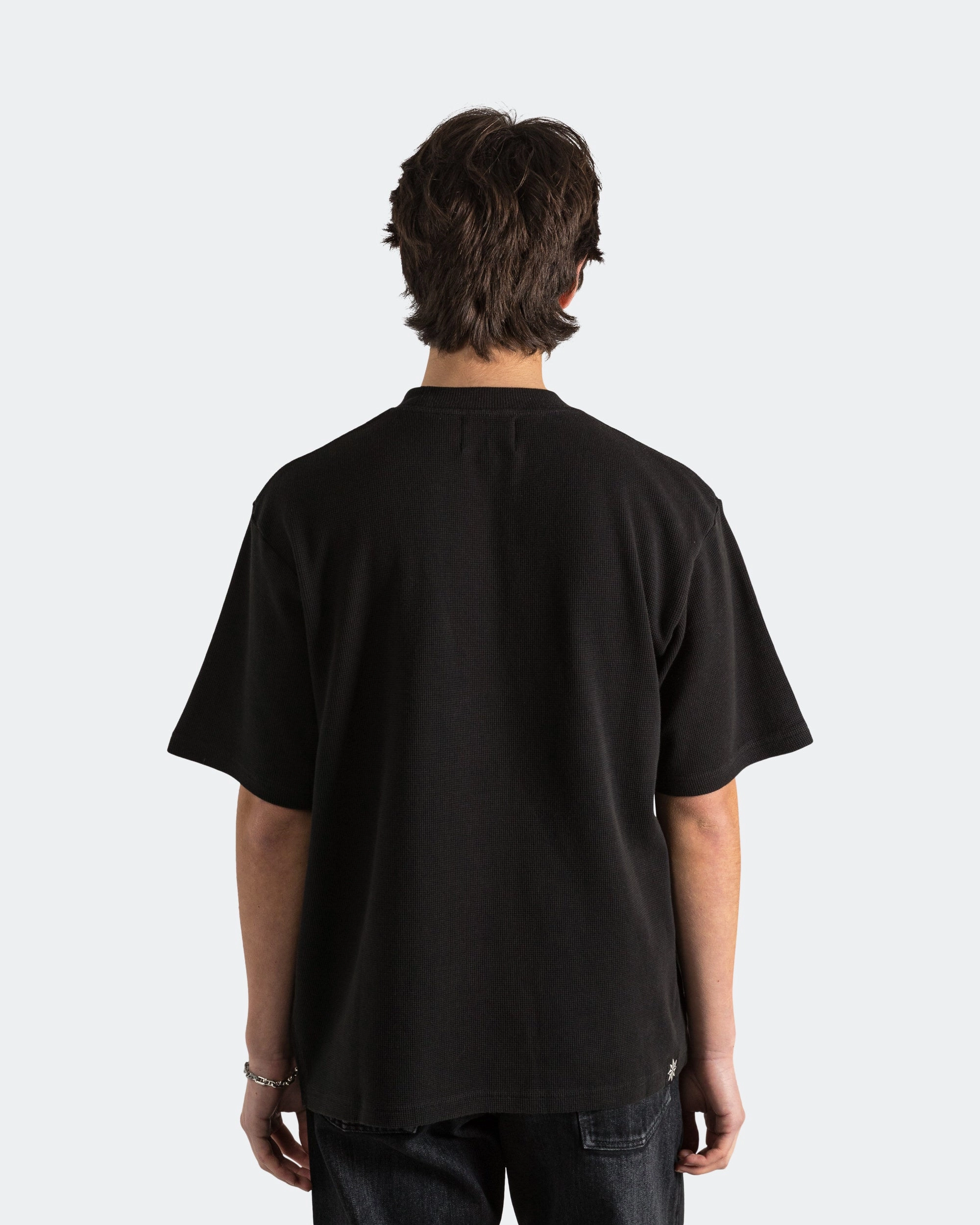 Waffle Boxy Tee - Black Geometric Print