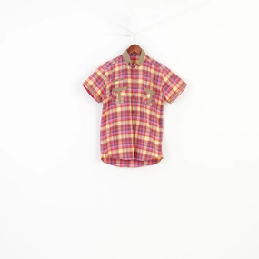 JR Men L S Casual Shirt Checkered Pink Cotton Pockets Stand-Up Collar Fit Short Sleeve Classic   Top Easy Care Material