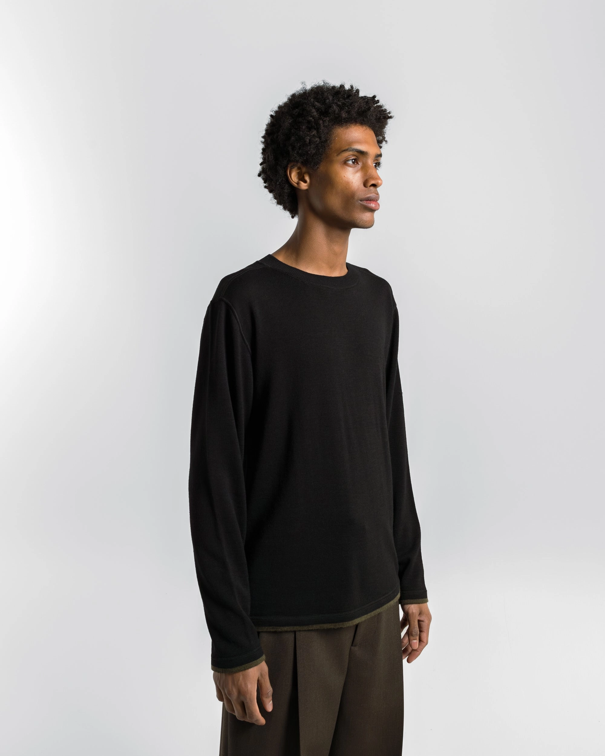 Tipped Thermal - Black Fine Merino Wool Sporty Fashion