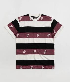 Tired Sad Skull Striped Jacquard T-Shirt - Burgundy Seasonal Comfort Low Impact Dye