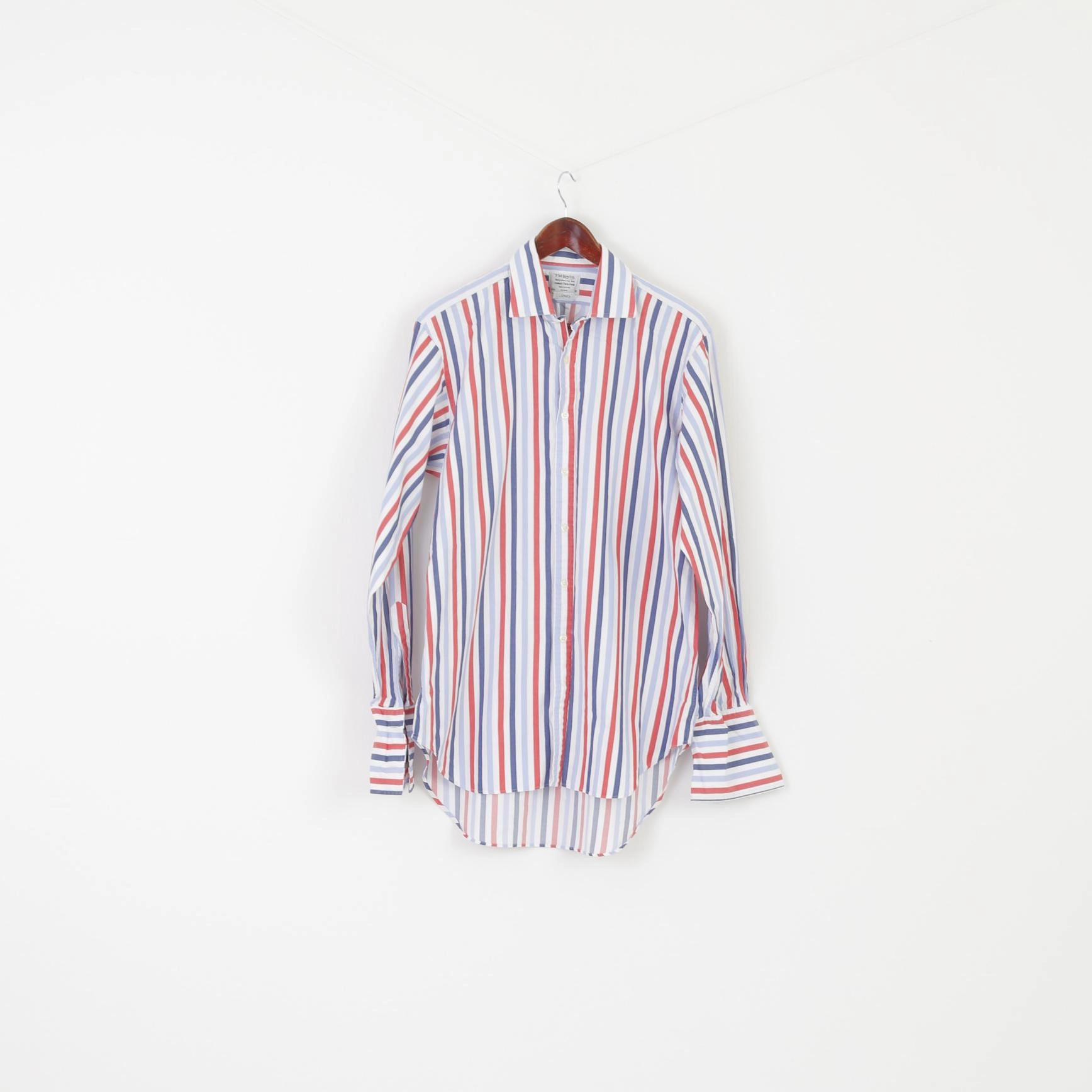 Premium Pima Cotton TM Lewin Luxury Men XL 16.5 36 Casual Shirt Blue Striped Cotton Cufflinks Ling Sleeve Top