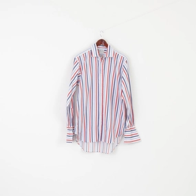 Premium Pima Cotton TM Lewin Luxury Men XL 16.5 36 Casual Shirt Blue Striped Cotton Cufflinks Ling Sleeve Top