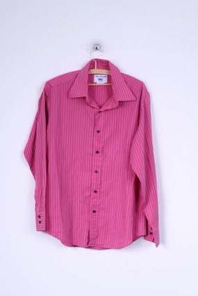 Winter Essentials TM Lewin Mens 17 34.5 L Casual Shirt Pink Striped Rovereto Fitted Cotton