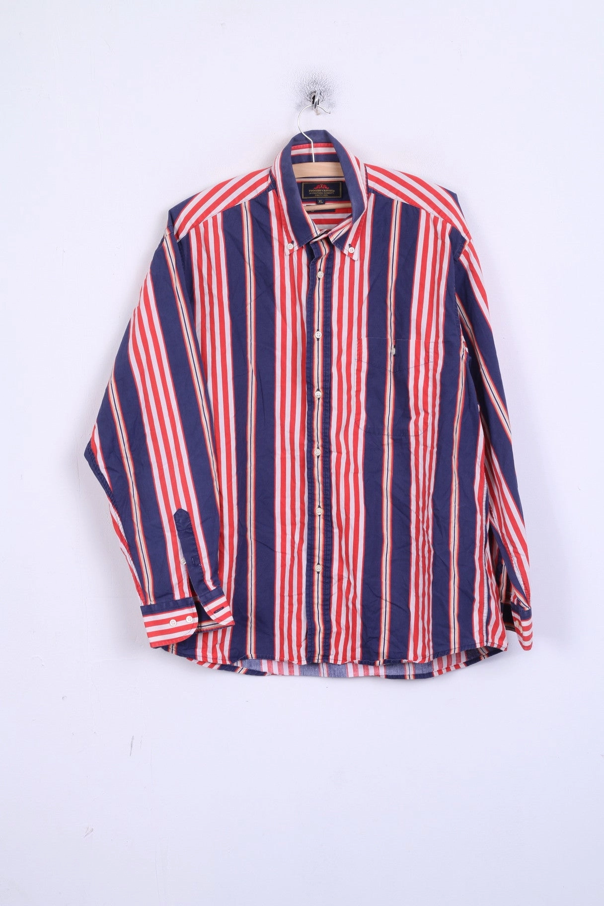 TOGGERY Mens XL Casual Shirt Striped Button Down Collar Multi Artistic Design Zip Front