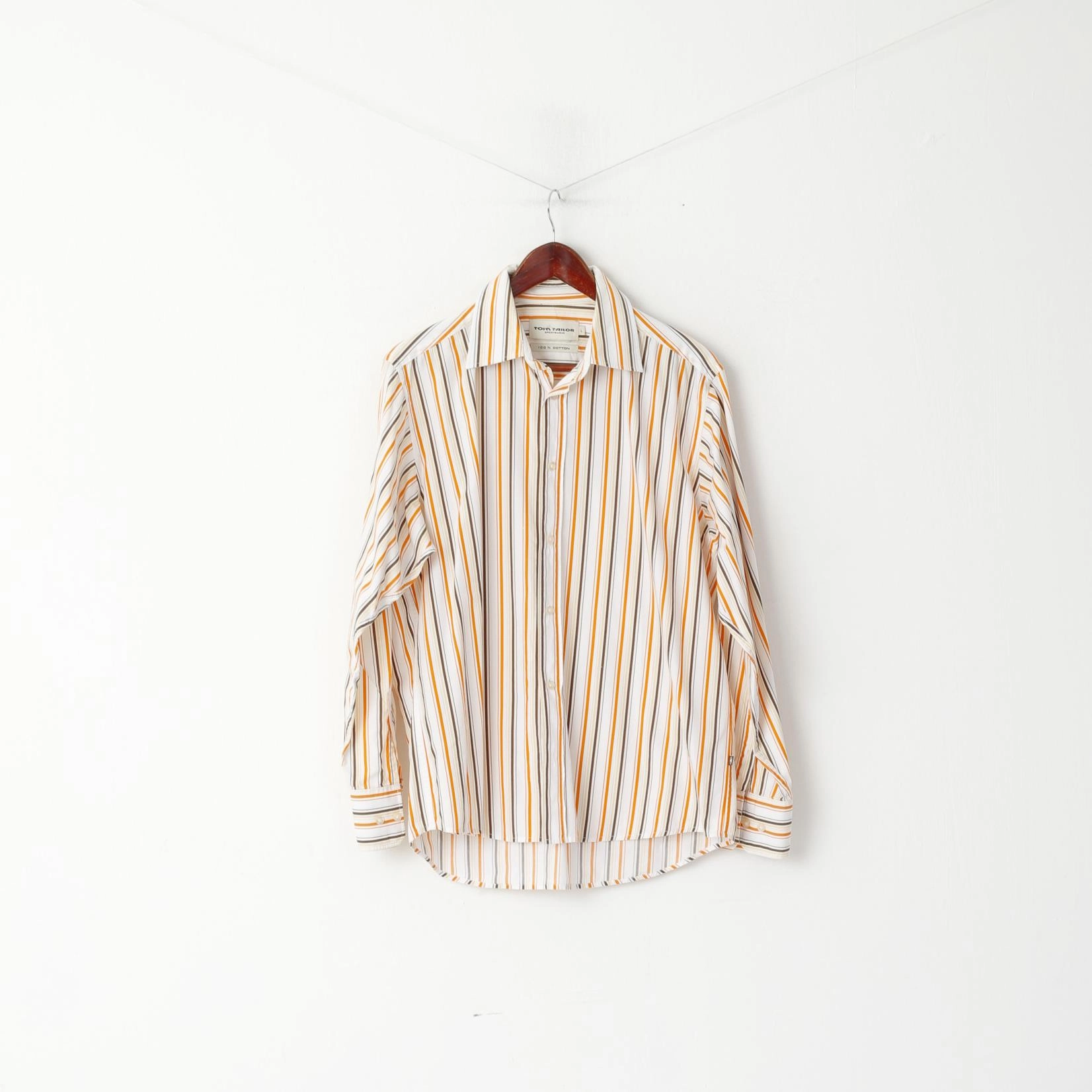 Tom Tailor Men L Casual Shirt Orange Striped Cotton Sportswear Long Sleeve Top Long Sleeve Versatile Design