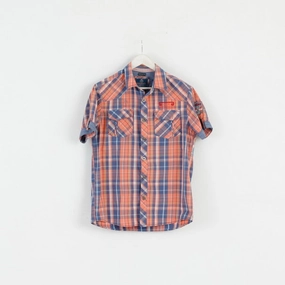 Tom Tompson Mens M Casual Shirt Blue Check Cotton Regular Fit Emroidered Back Top Soft Touch Fabric