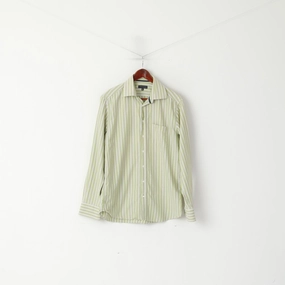 Sustainable Manufacturing Process Tommy Hilfiger Men 39 15.5 M Casual Shirt Green Striped Cotton Long Sleeve Top