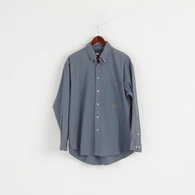 Advanced Moisture Management Tommy Hilfiger Men L Casual Shirt Blue 80's 2 ply Cotton Long Sleeve Classic Top