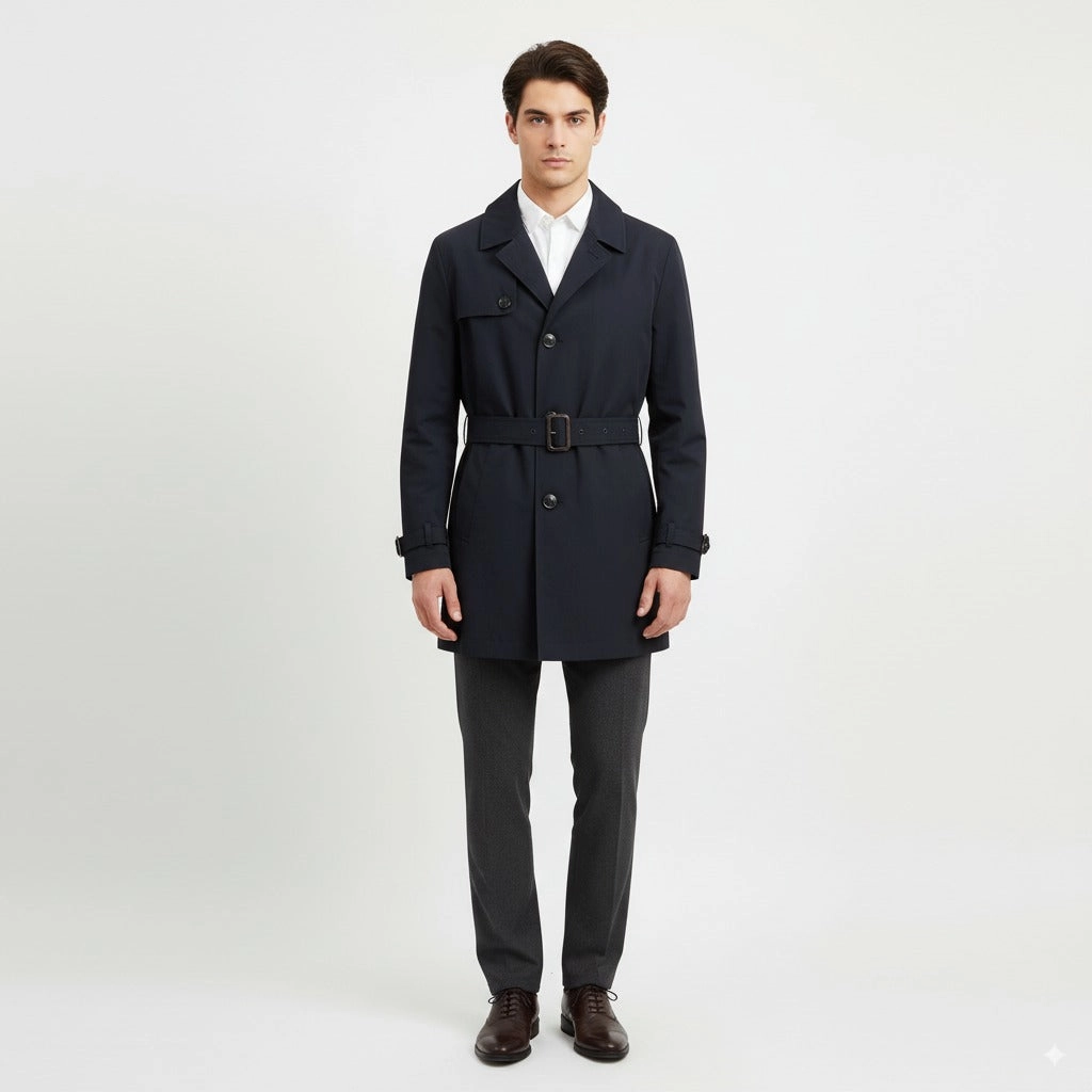 Tweezers Fall Ready Tommy Hilfiger Tailored Men 54 L Coat Navy Shiny Belted Buttoned Casual Top