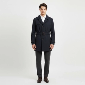 Tweezers Fall Ready Tommy Hilfiger Tailored Men 54 L Coat Navy Shiny Belted Buttoned Casual Top