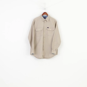 Graduation Ceremony Non Iron Fabric Tommy Jeans Men M Casual Shirt Beige Cotton Vintage '90  Long Sleeve Classic Top